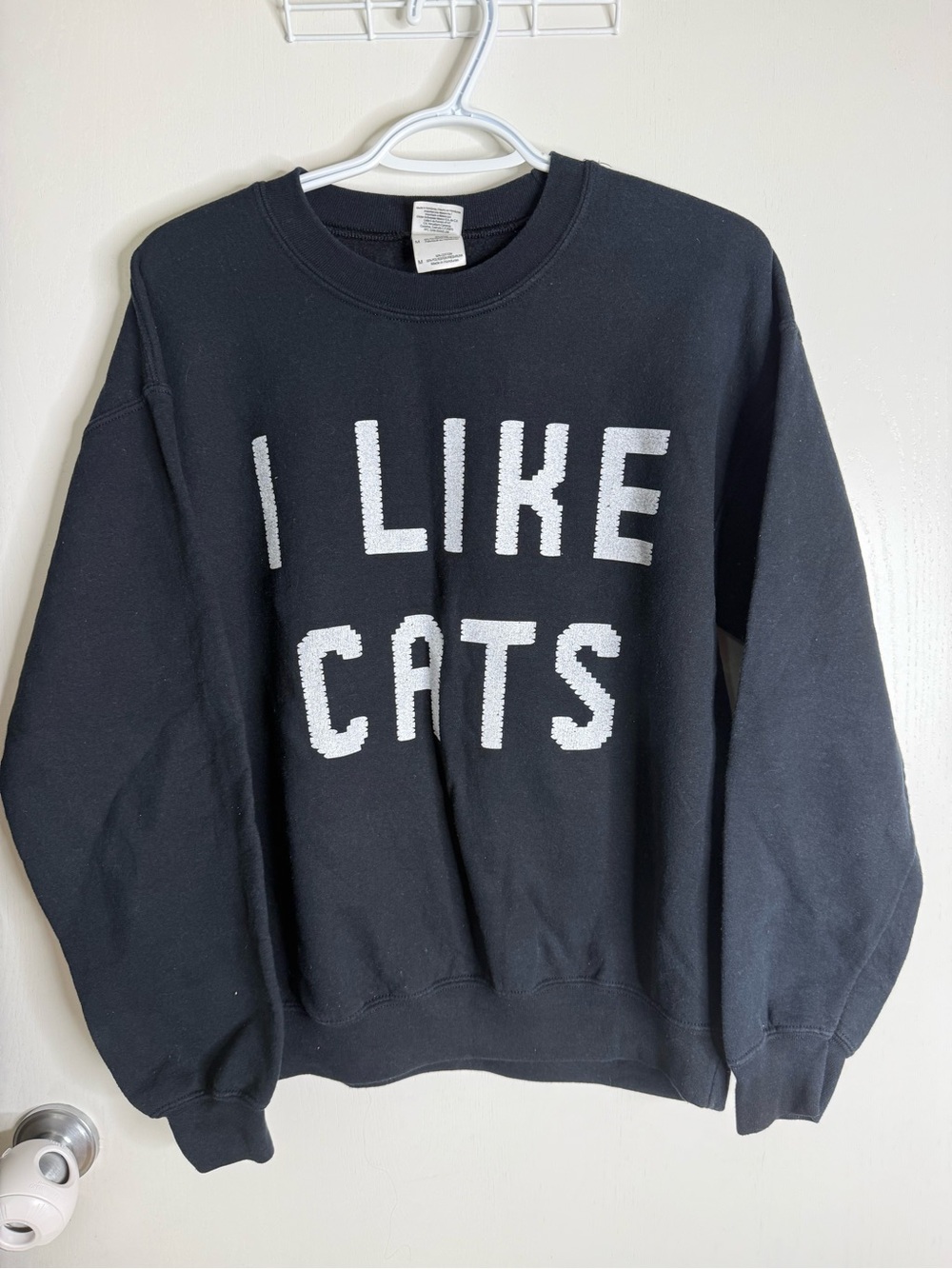 Black "I Like Cats" Crewneck Sweatshirt - Casual Cat Lover Pullover Gildan
